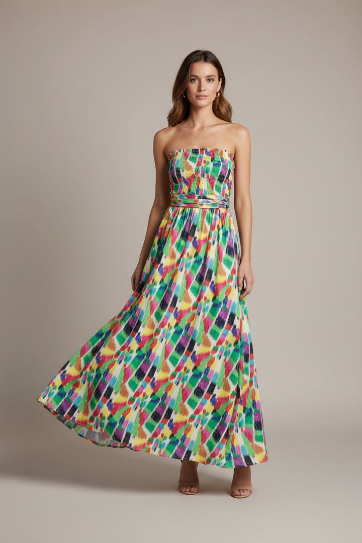 RAINBOW STROKES MIDI DRESS