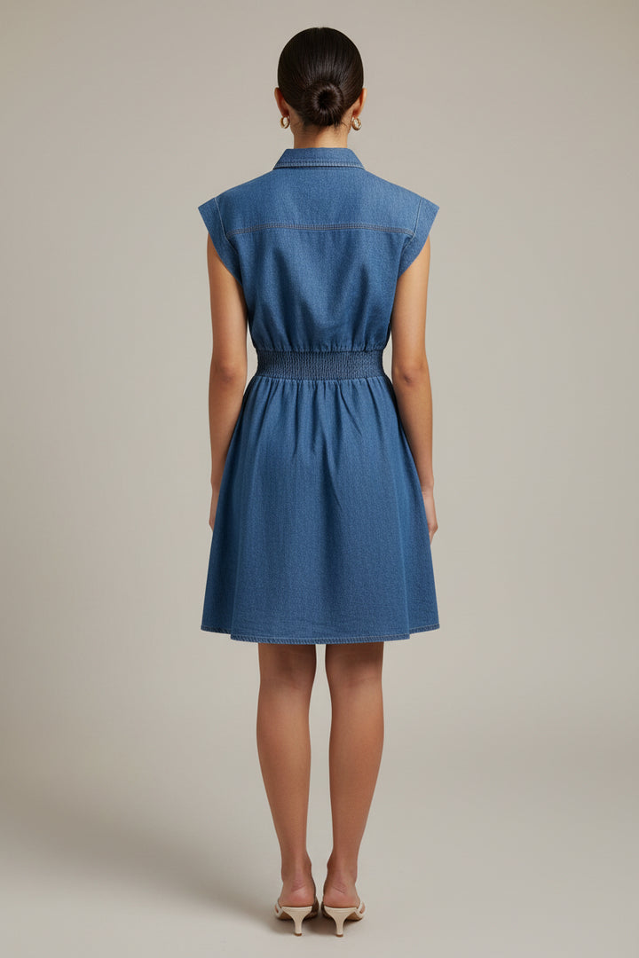 DENIM ZIP UP MINI DRESS WITH POCKETS