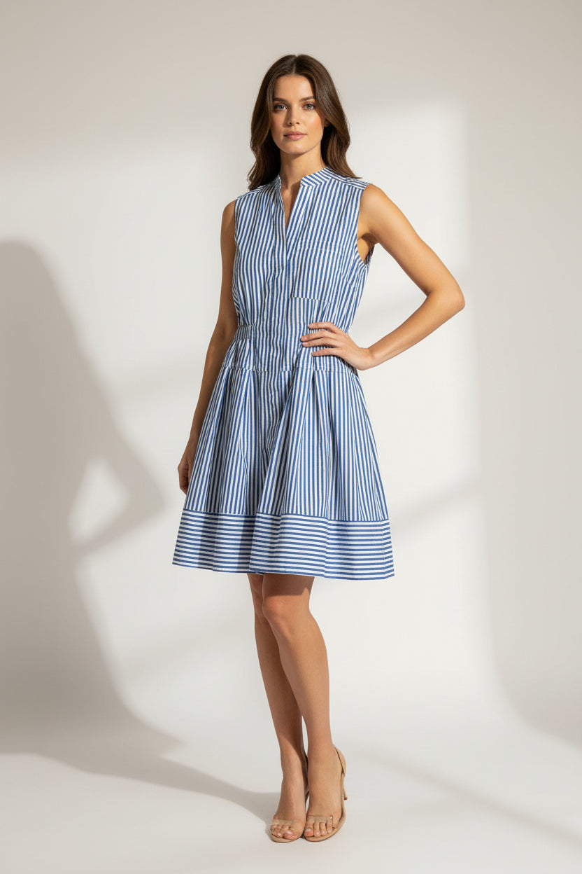 SLEEVELESS V-NECK FIT & FLARE SHIRTDRESS