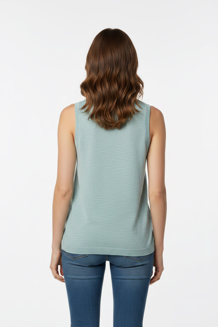 ROUND NECK SLEEVELESS SLUB KNIT