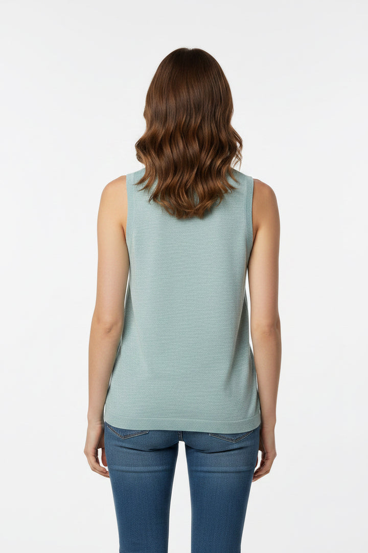 ROUND NECK SLEEVELESS SLUB KNIT