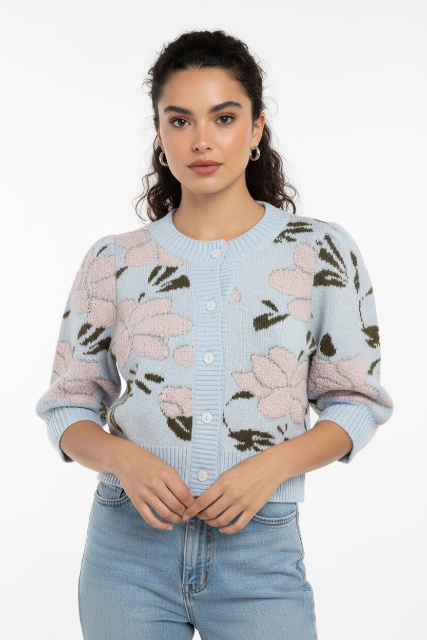 FLORAL PUFF SLEEVE SWEATER