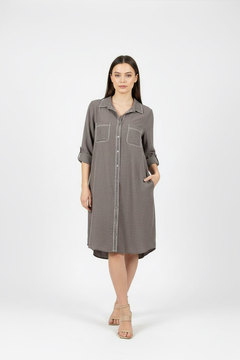 BUTTON DOWN DRESS WITH EMBROIDERY