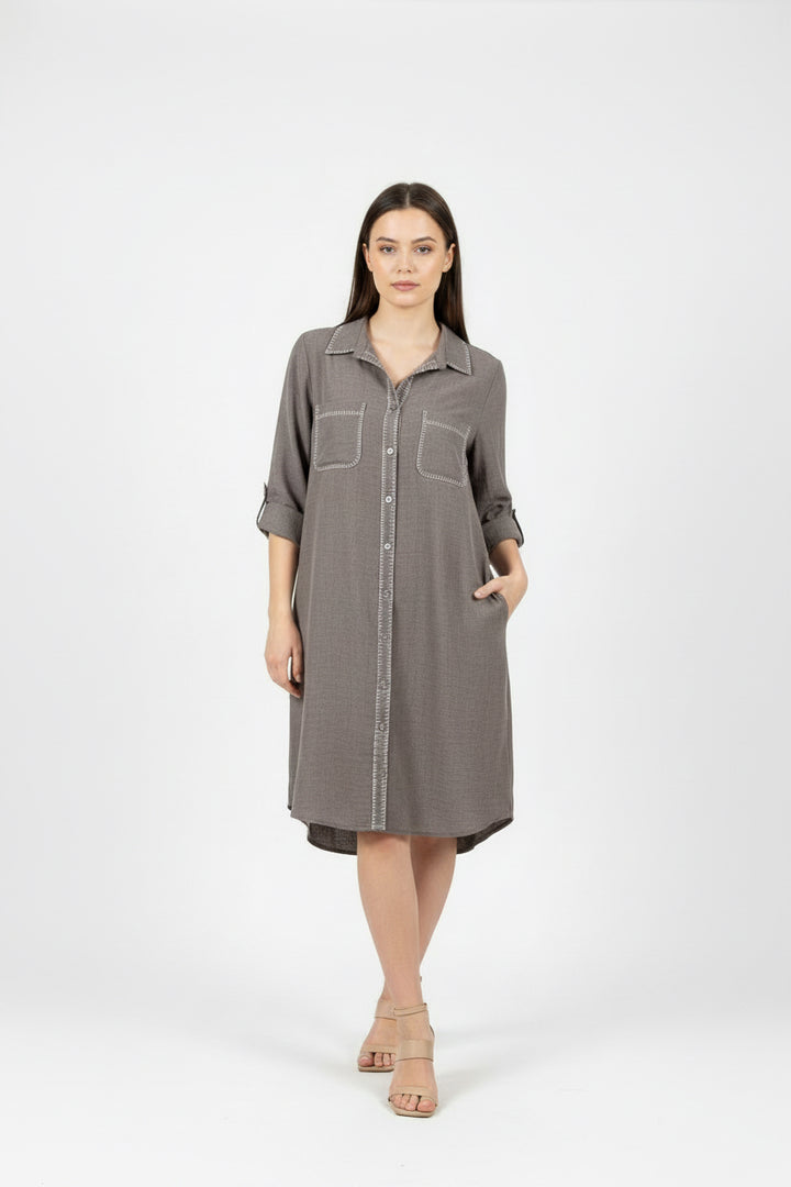 BUTTON DOWN DRESS WITH EMBROIDERY
