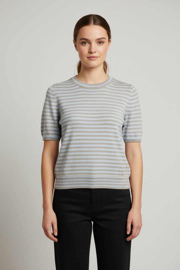 SHORT SLEEVE STRIPED SWEATER TOP