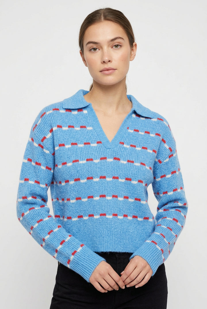 COLLARED KNITTED V-NECK SWEATER