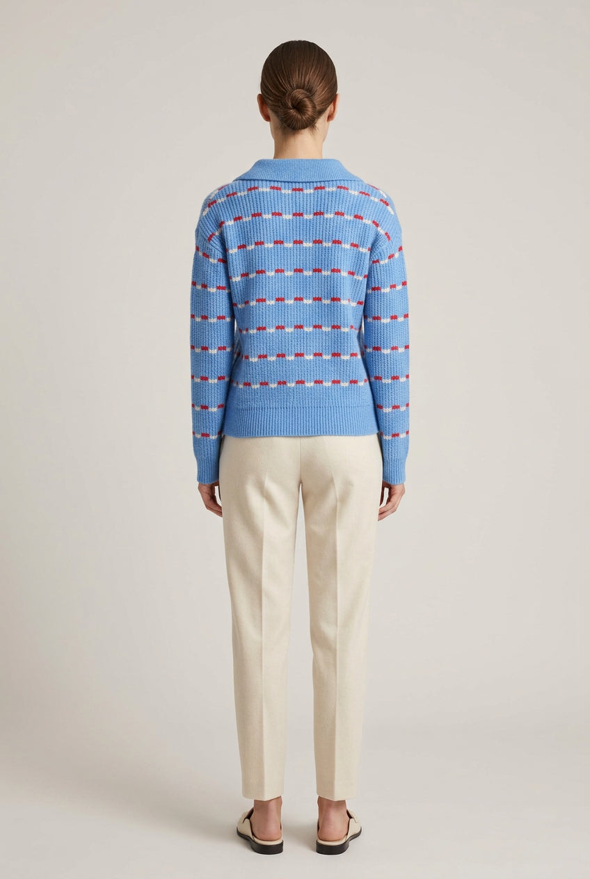 COLLARED KNITTED V-NECK SWEATER