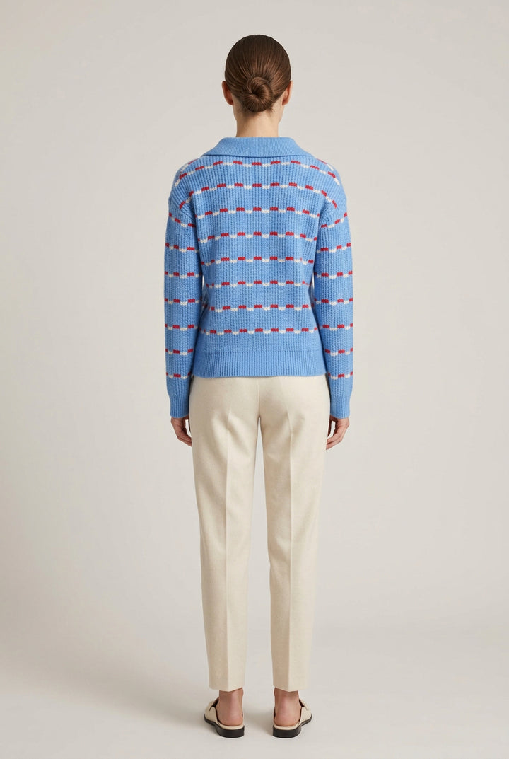 COLLARED KNITTED V-NECK SWEATER