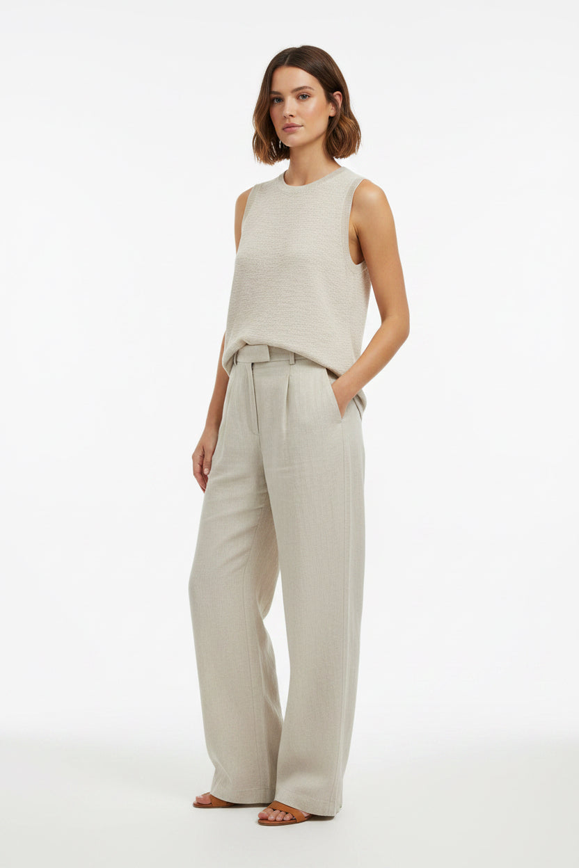 ROUND NECK SLEEVELESS SLUB KNIT