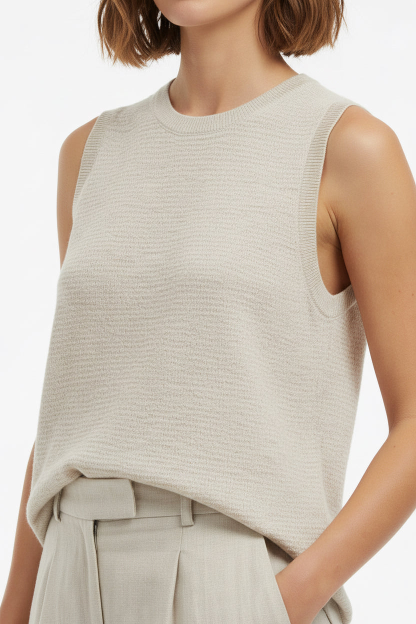 ROUND NECK SLEEVELESS SLUB KNIT