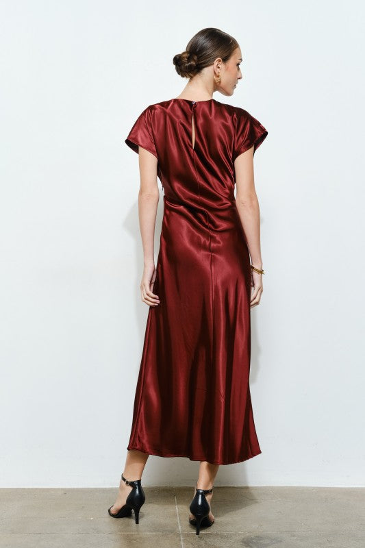 Cap Sleeve Satin Maxi Dress
