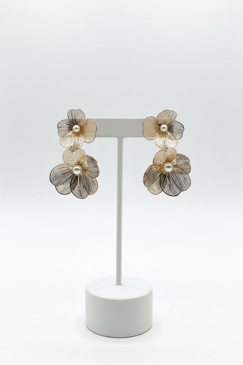Metal Lace Pearl Flower Earrings