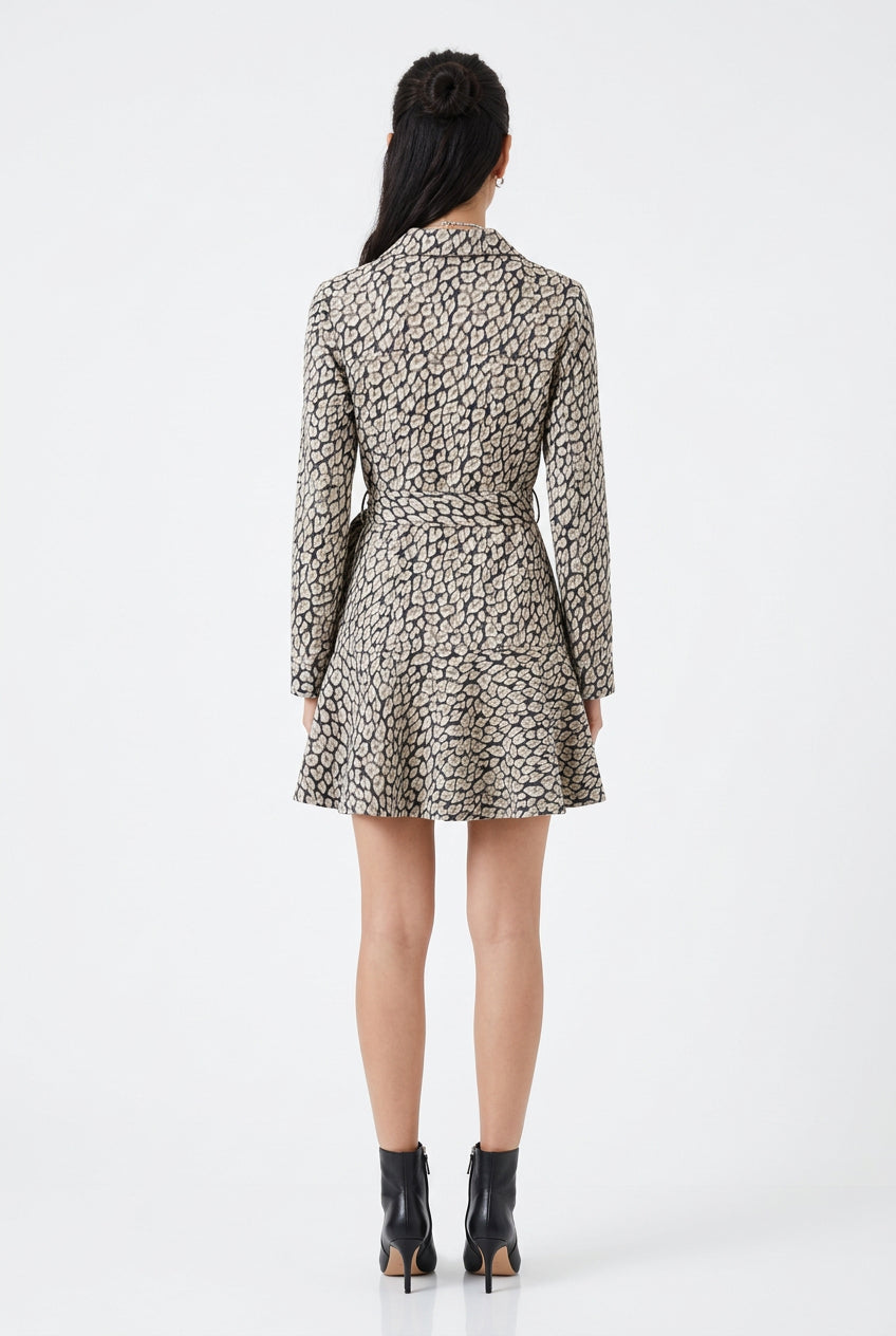 ANIMAL PRINT BELTED SHIRT DRESS