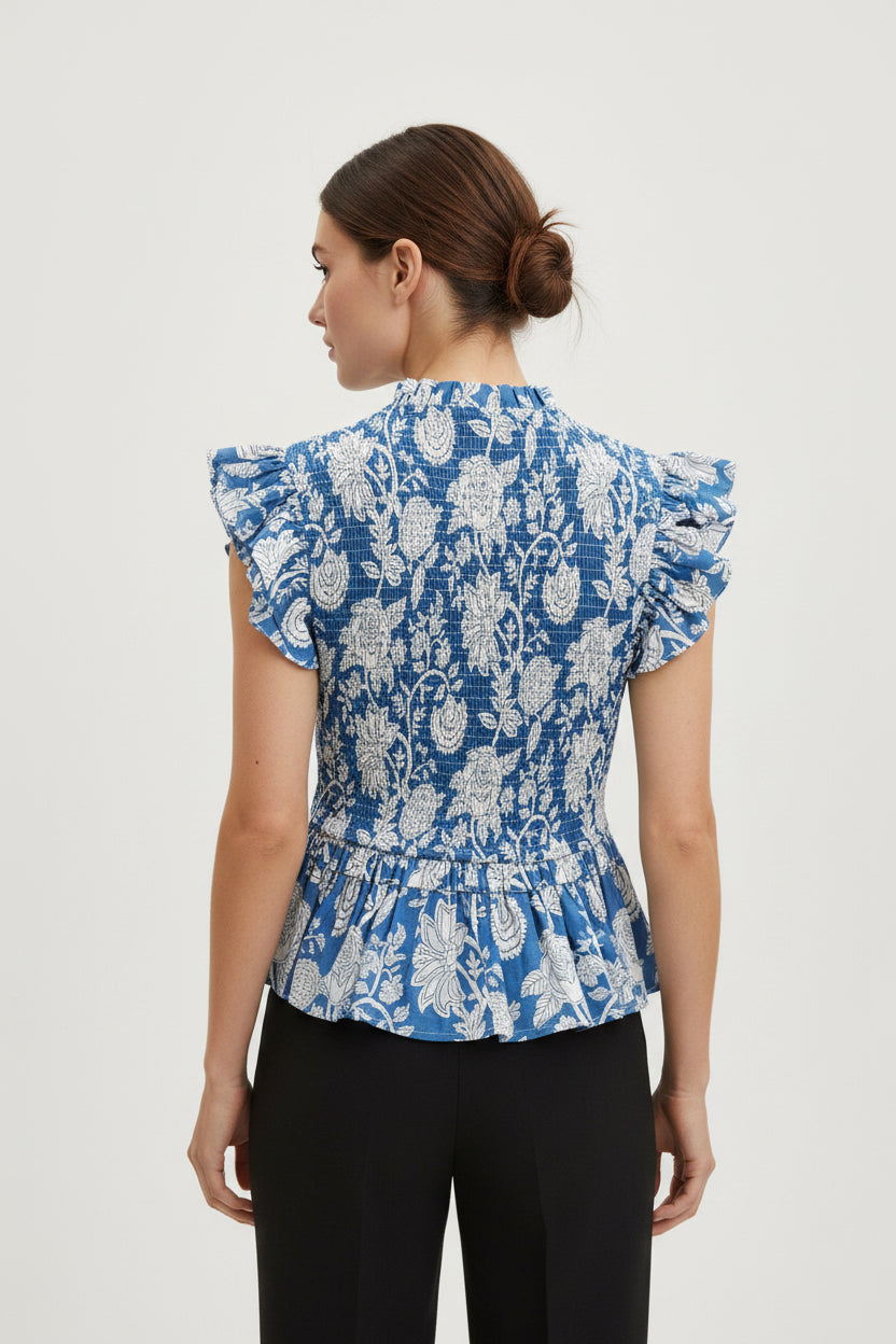 RUFFLED TEXTURED FLORAL TOP