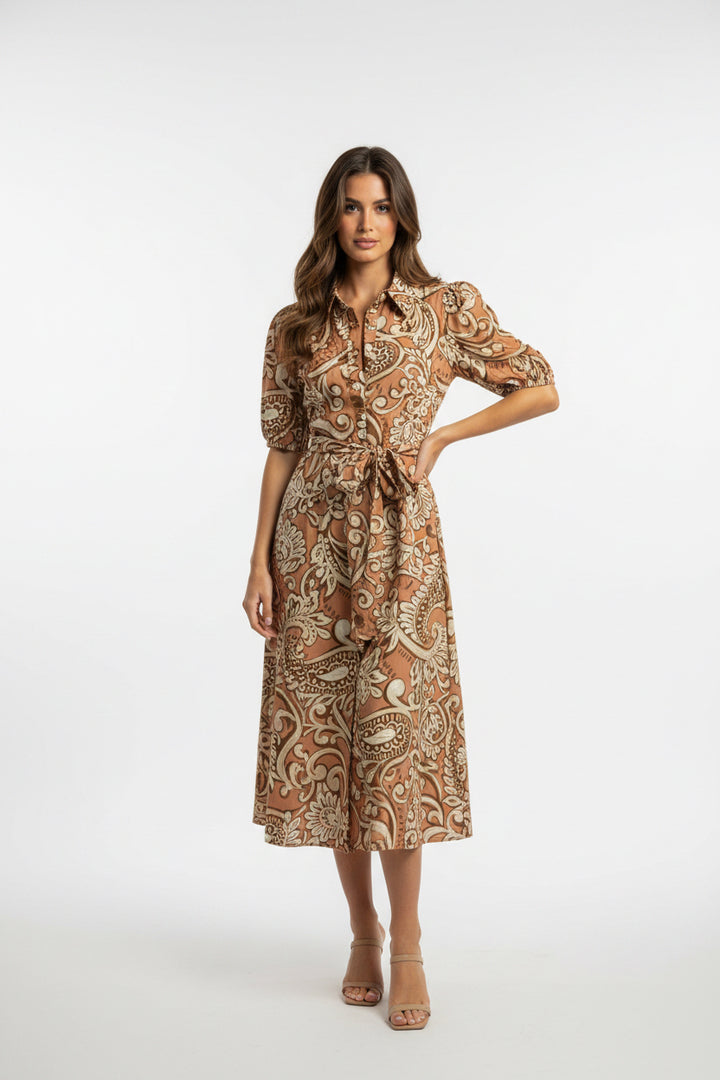 PRINTED WOVEN MIDI DRESS