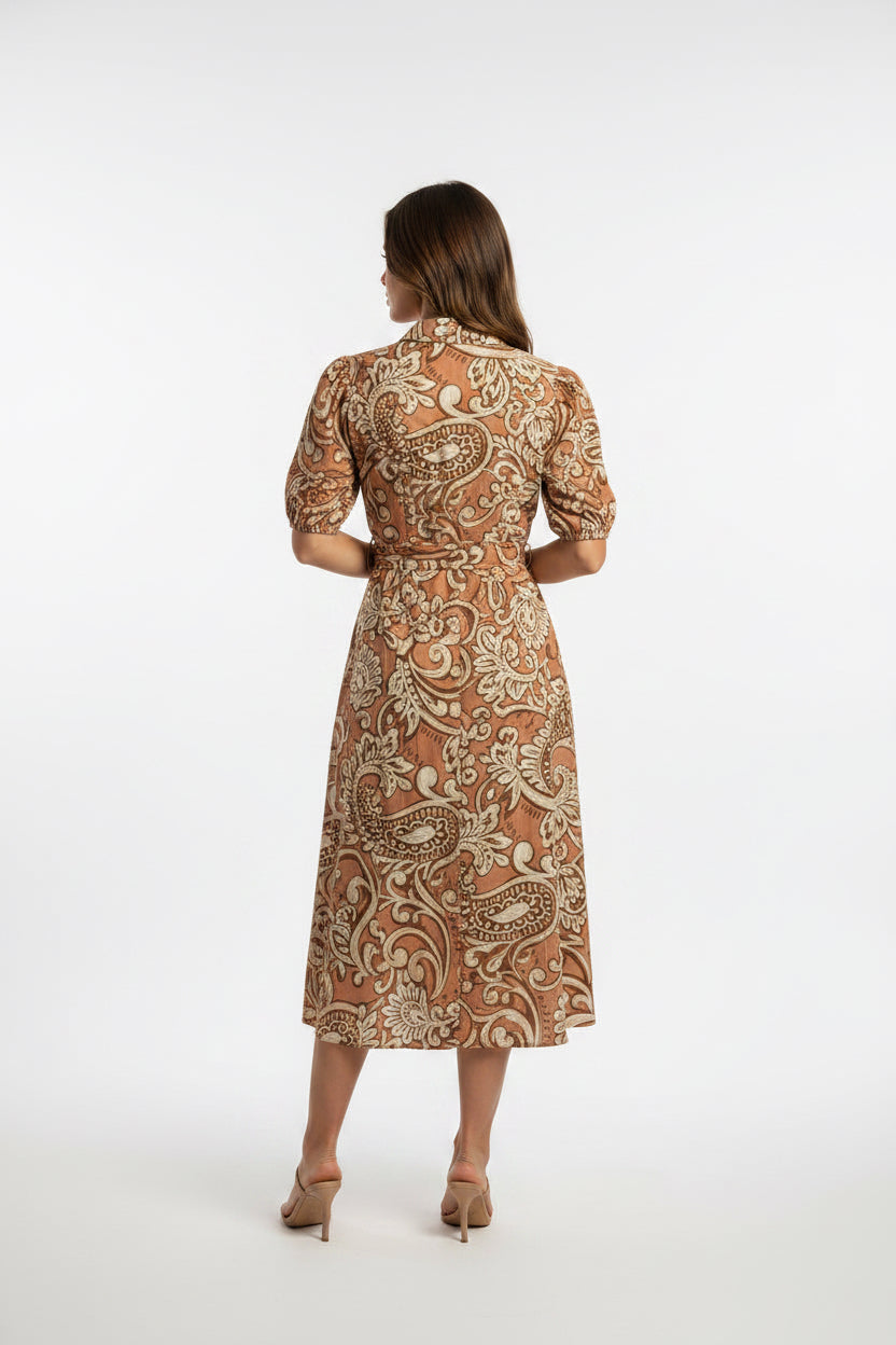 PRINTED WOVEN MIDI DRESS