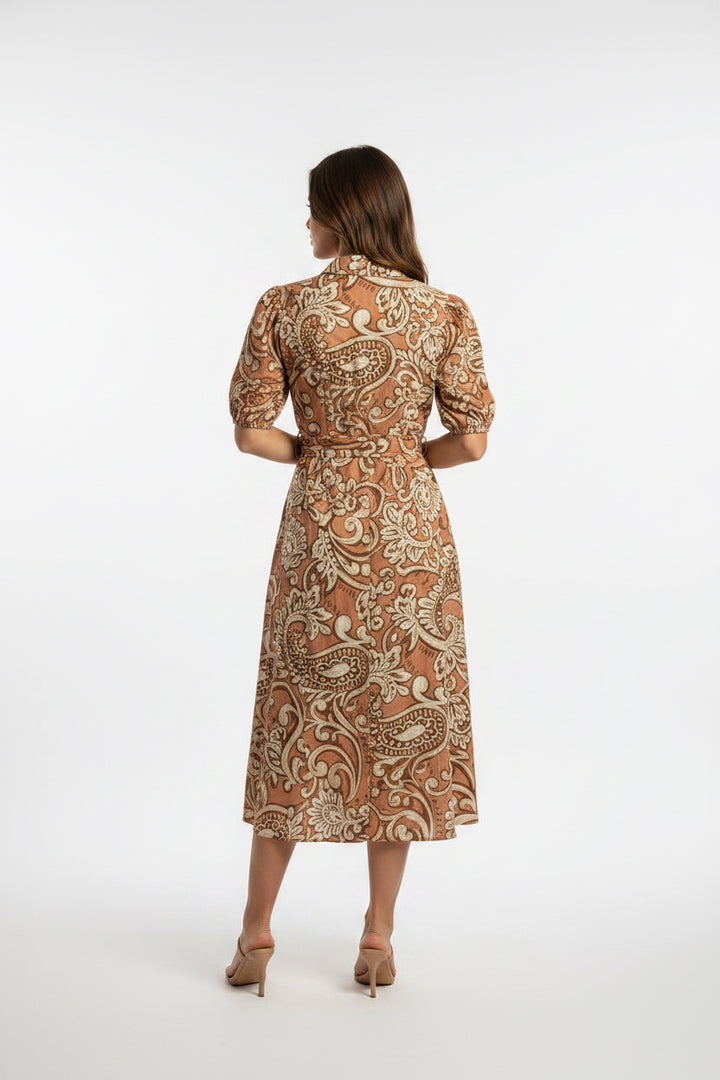 PRINTED WOVEN MIDI DRESS