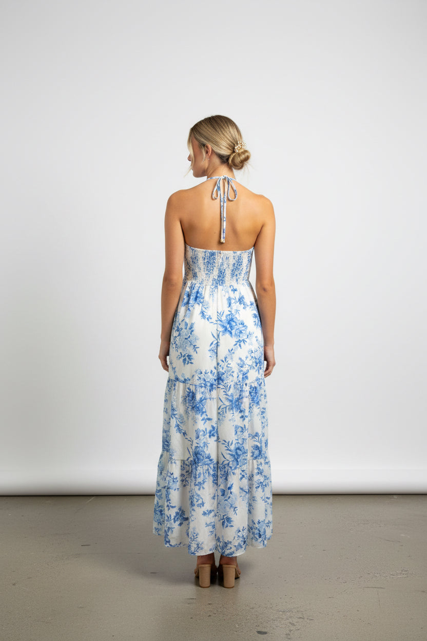 FLORAL PRINT HALTER DRESS