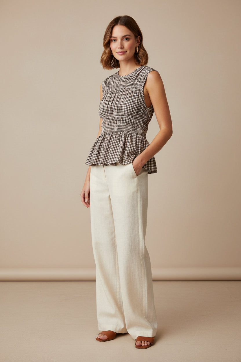 SLEEVELESS GINGHAM PATTERNED TOP