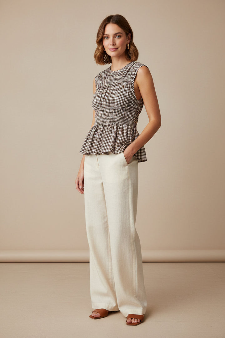 SLEEVELESS GINGHAM PATTERNED TOP