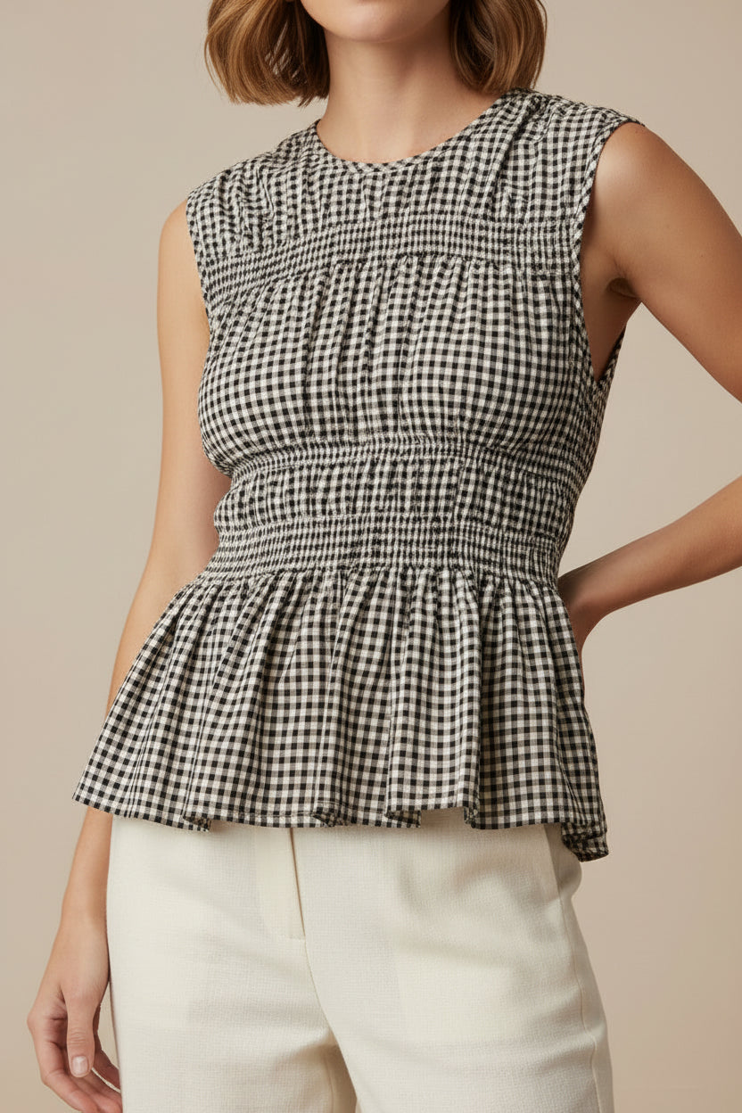 SLEEVELESS GINGHAM PATTERNED TOP