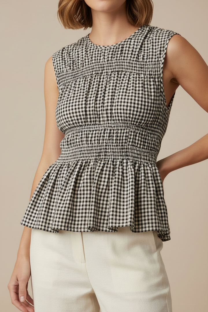 SLEEVELESS GINGHAM PATTERNED TOP