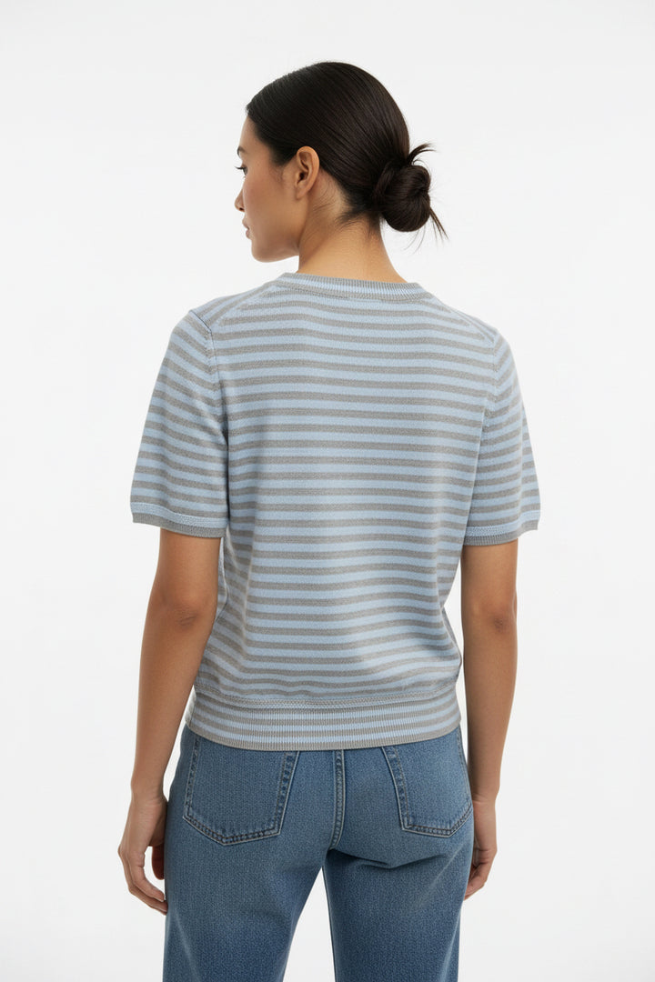 SHORT SLEEVE STRIPED SWEATER TOP