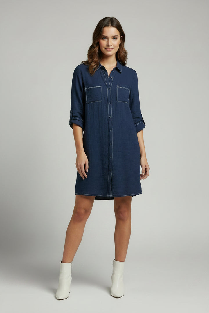 BUTTON DOWN DRESS WITH EMBROIDERY