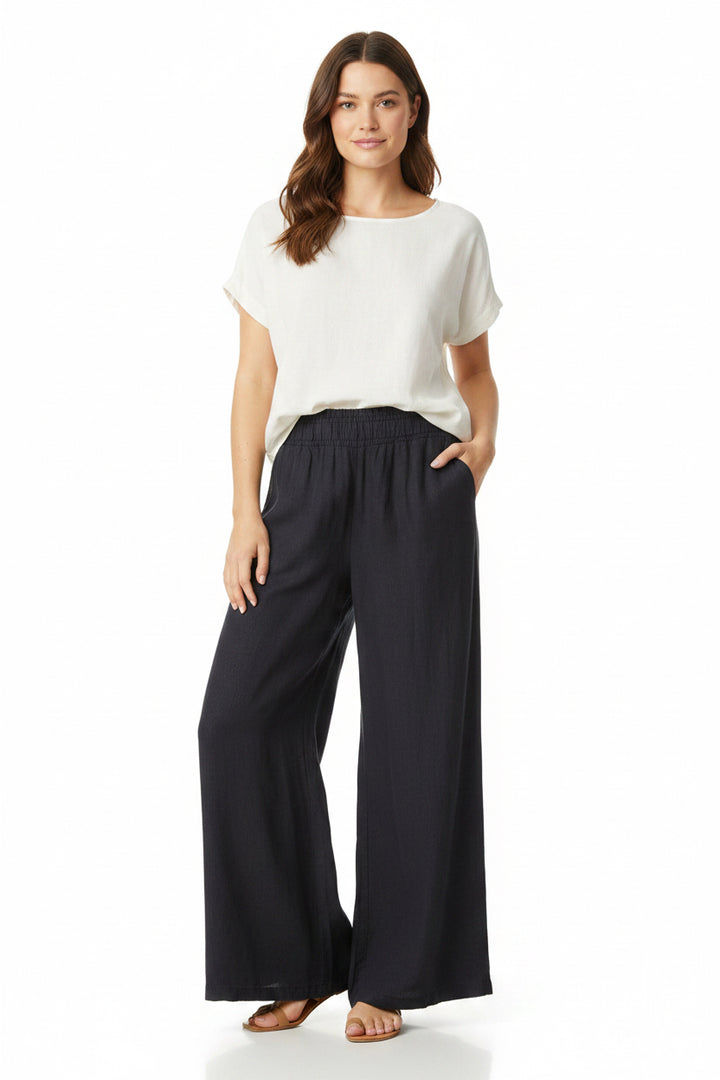 Linen Smocked Waist Palazzo Pant