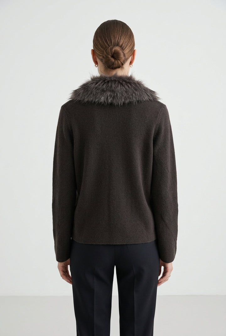 FUR NECK BUTTON CARDIGAN