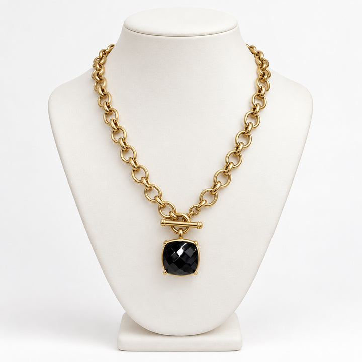 LARGE FACETED STONE TOGGLE NECKLACE
