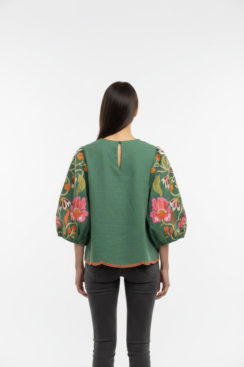 FLOWER EMBROIDERED DETAIL TOP