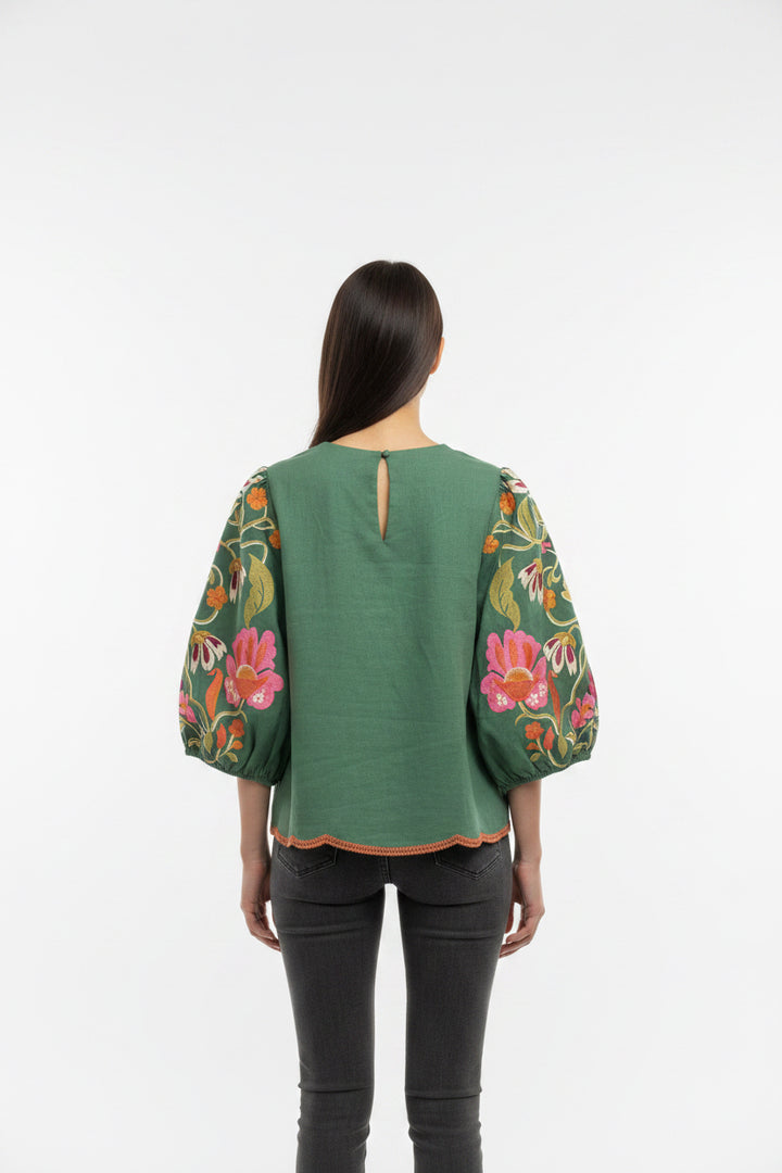 FLOWER EMBROIDERED DETAIL TOP