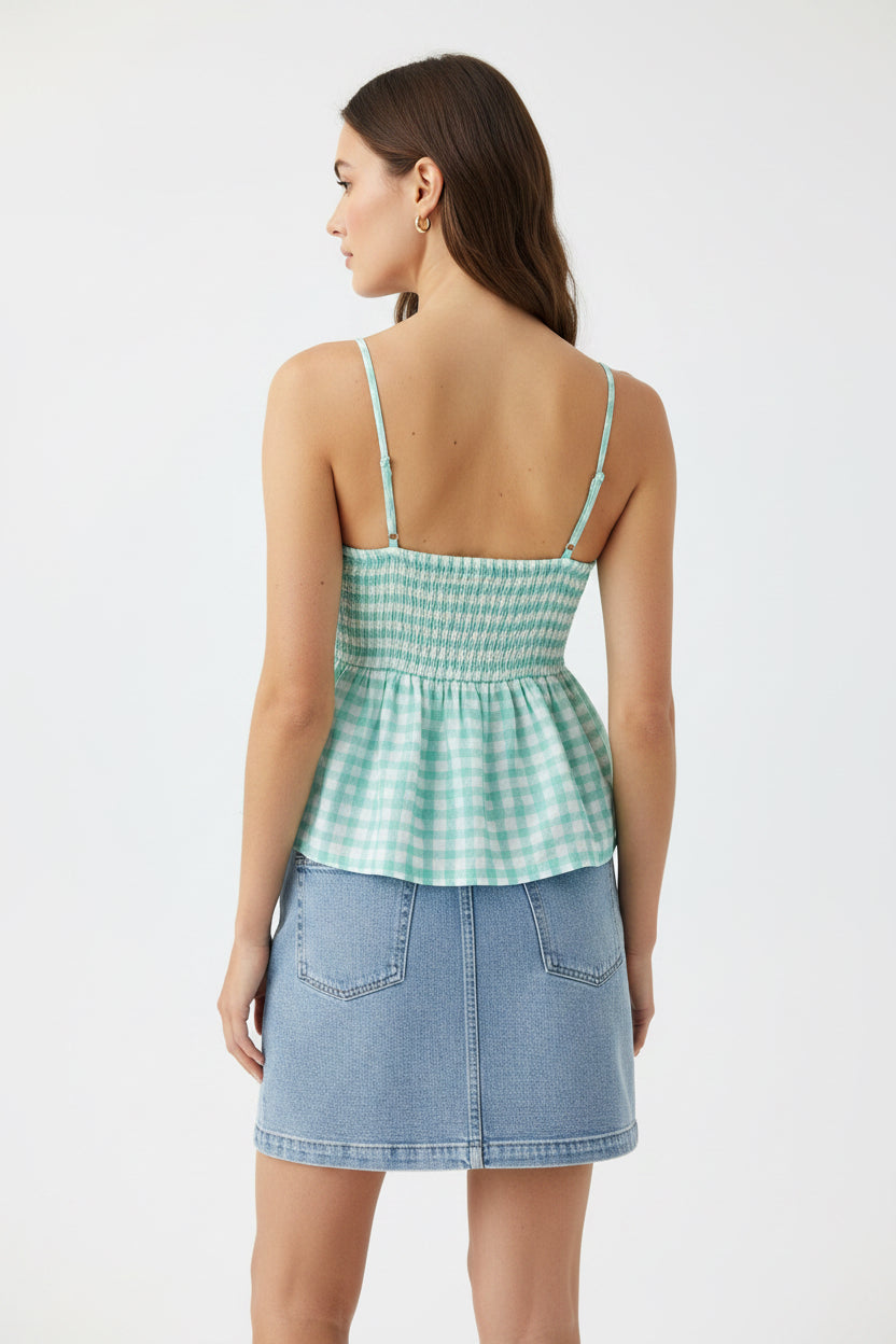 GINGHAM PRINT PLEATED TANK
