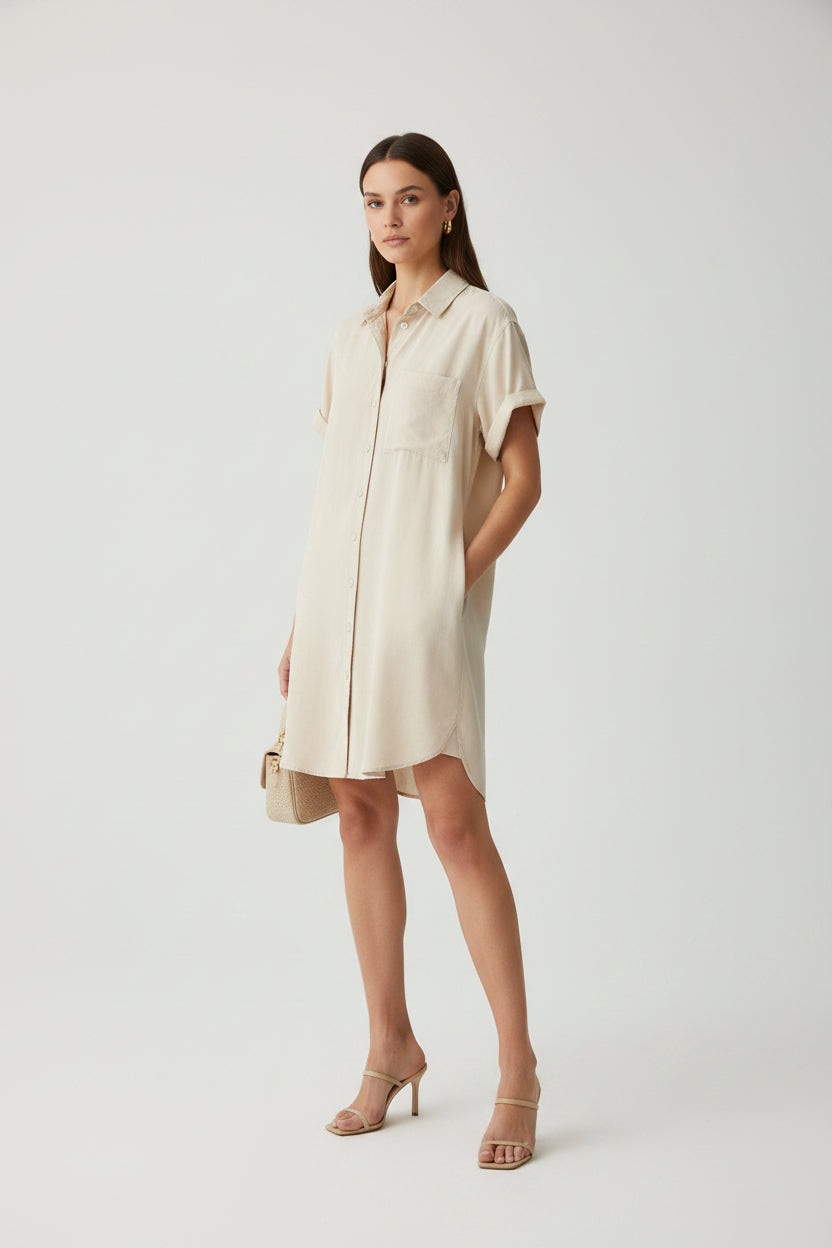 Roll Sleeve Pocket Shirt Dress