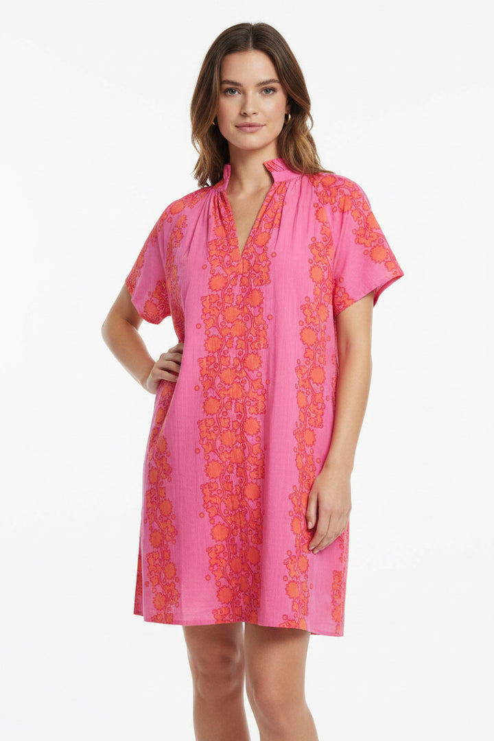 SHORT SLEEVE FLORAL PATTERN V-NECK DRESS