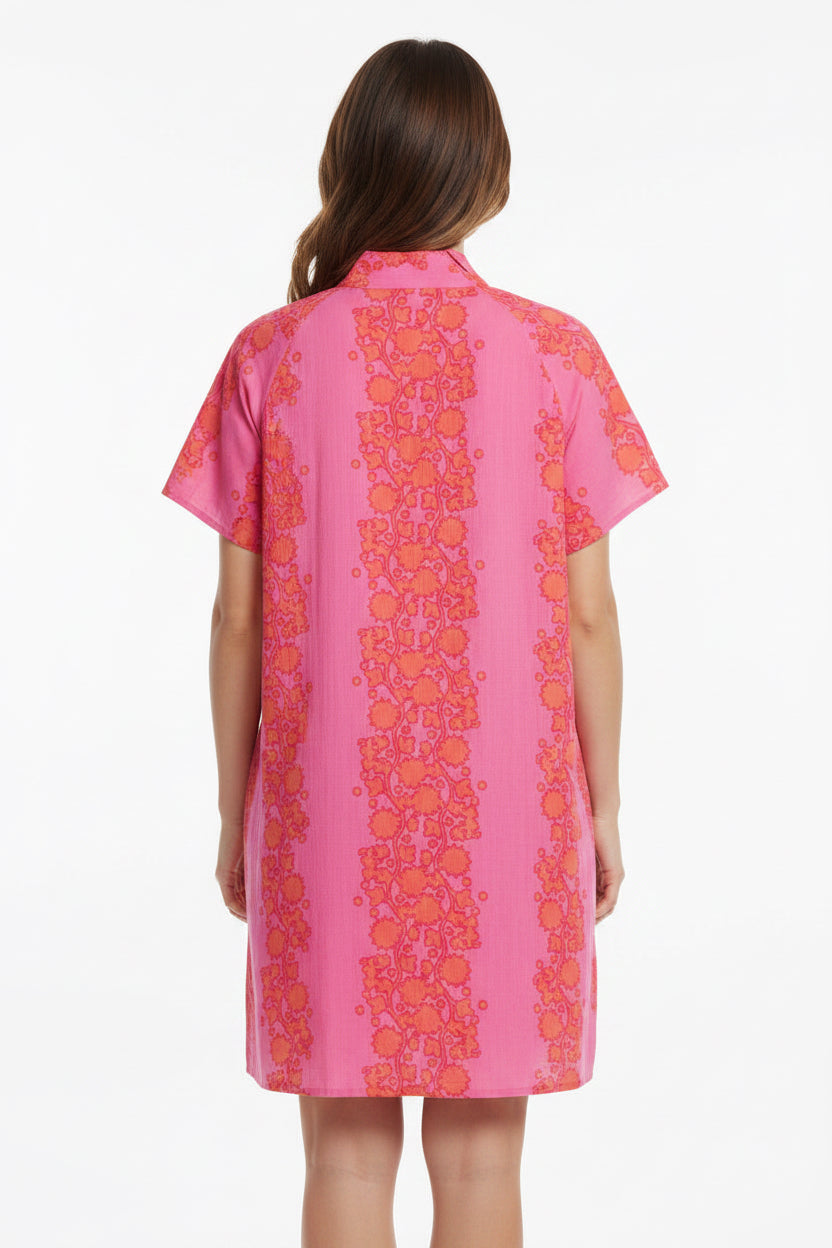 SHORT SLEEVE FLORAL PATTERN V-NECK DRESS