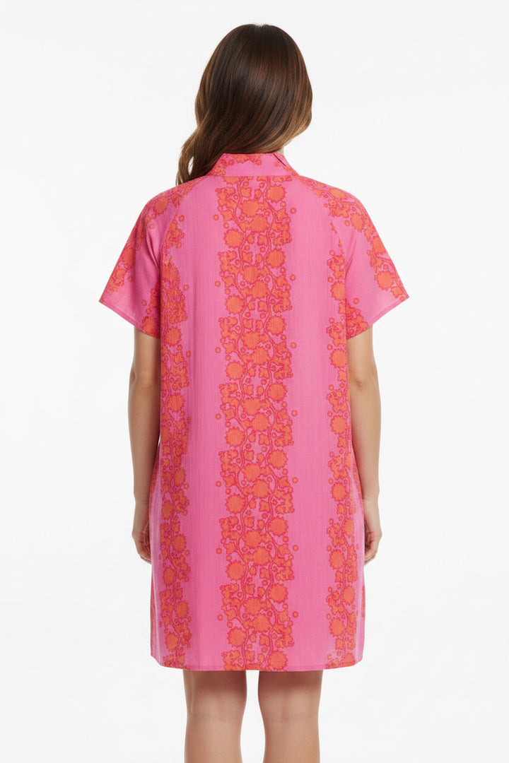 SHORT SLEEVE FLORAL PATTERN V-NECK DRESS