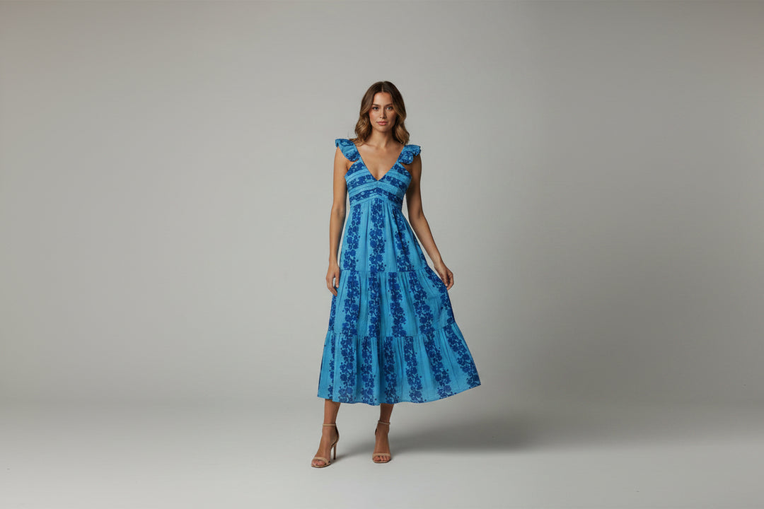 FLUTTER SLEEVE PATTERNED PRINT MIDI DRESS Copper Penny Savannah FLUTTER SLEEVE PATTERNED PRINT MIDI DRESS Copper Penny Savannah
