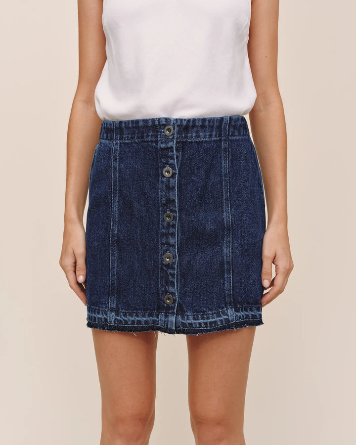 BUTTON FRONT MINI SKIRT WITH RELEASE HEM