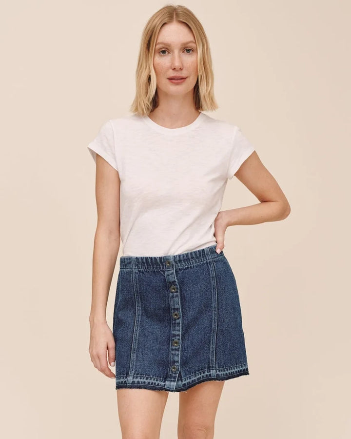 BUTTON FRONT MINI SKIRT WITH RELEASE HEM