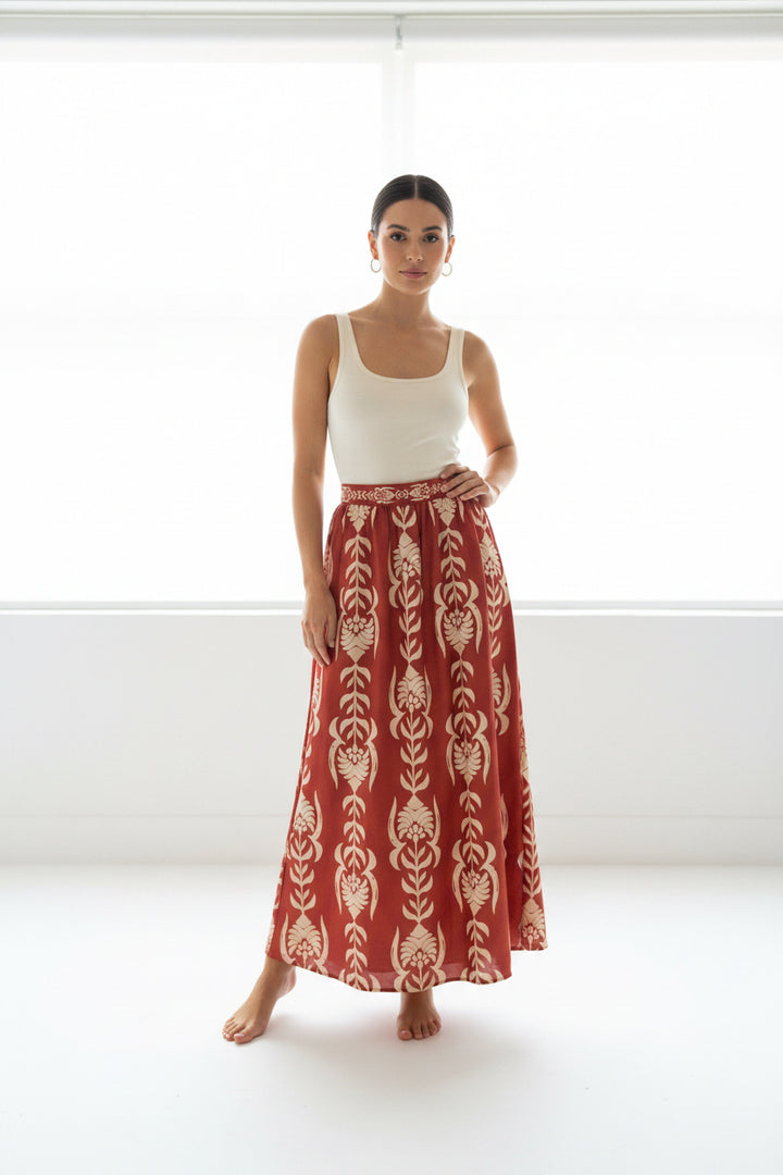 ANKLE SKIRT WITH ELASTIC BACK WAISTBAND