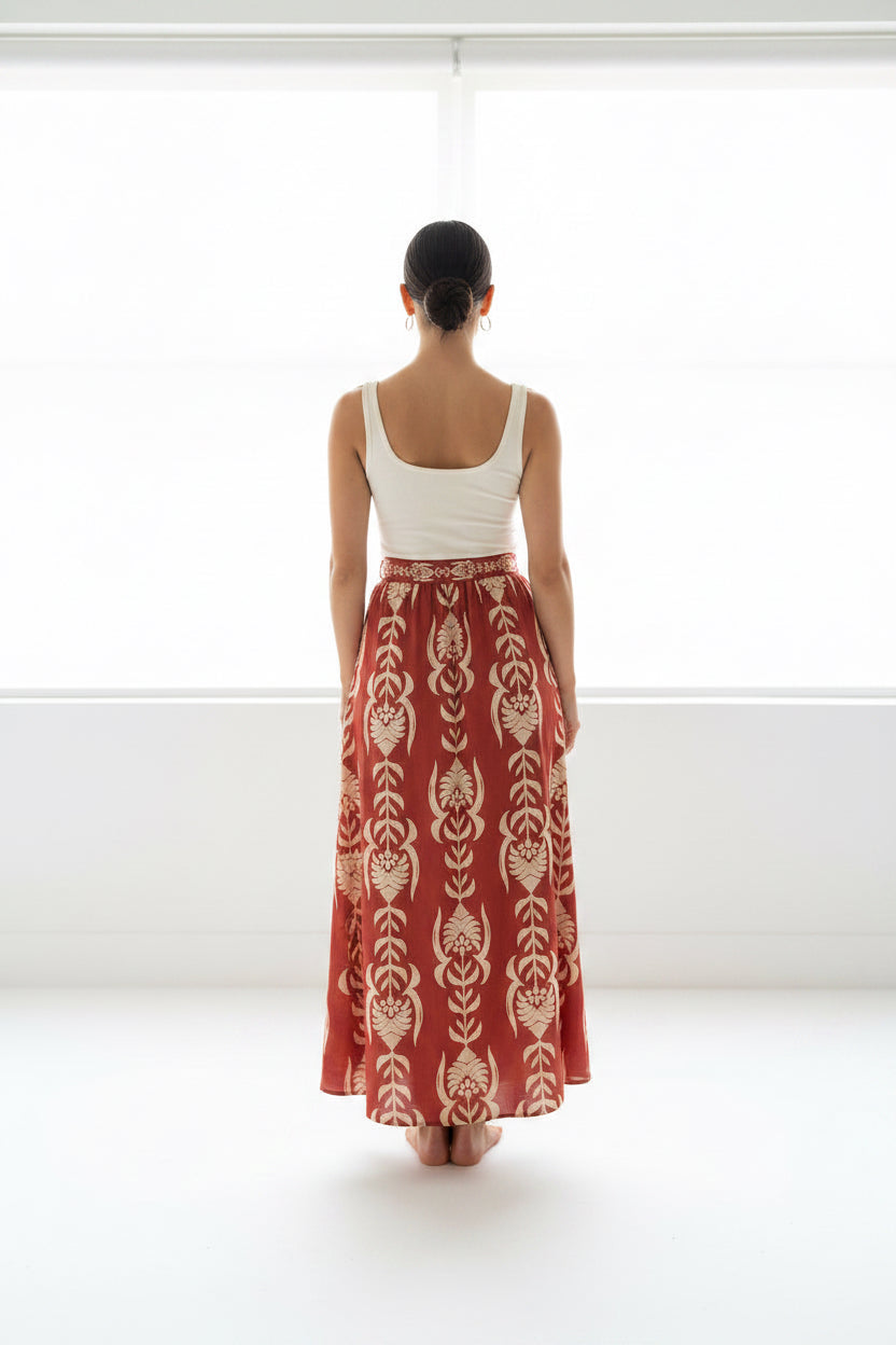 ANKLE SKIRT WITH ELASTIC BACK WAISTBAND