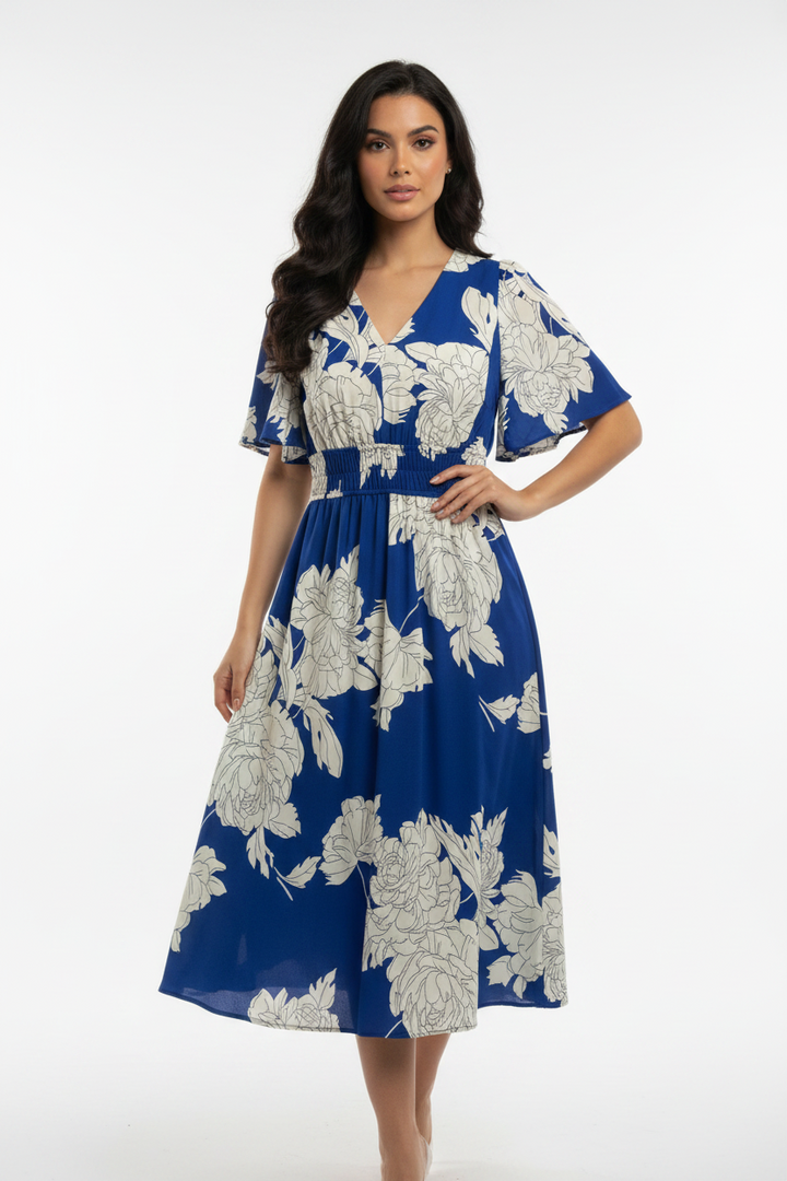 HALF FLUTTER SLEEVE MIDI DRESS