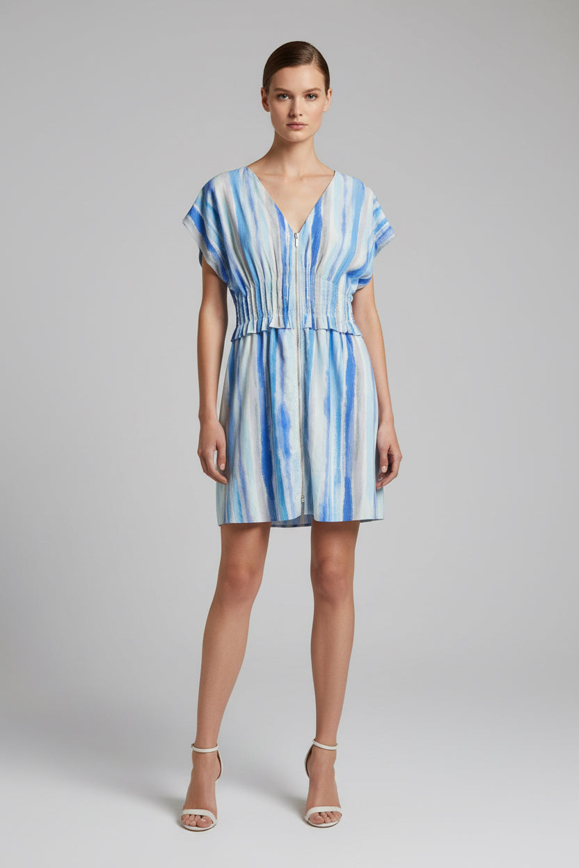 ZIPPER FRONT STRIPED DRESS