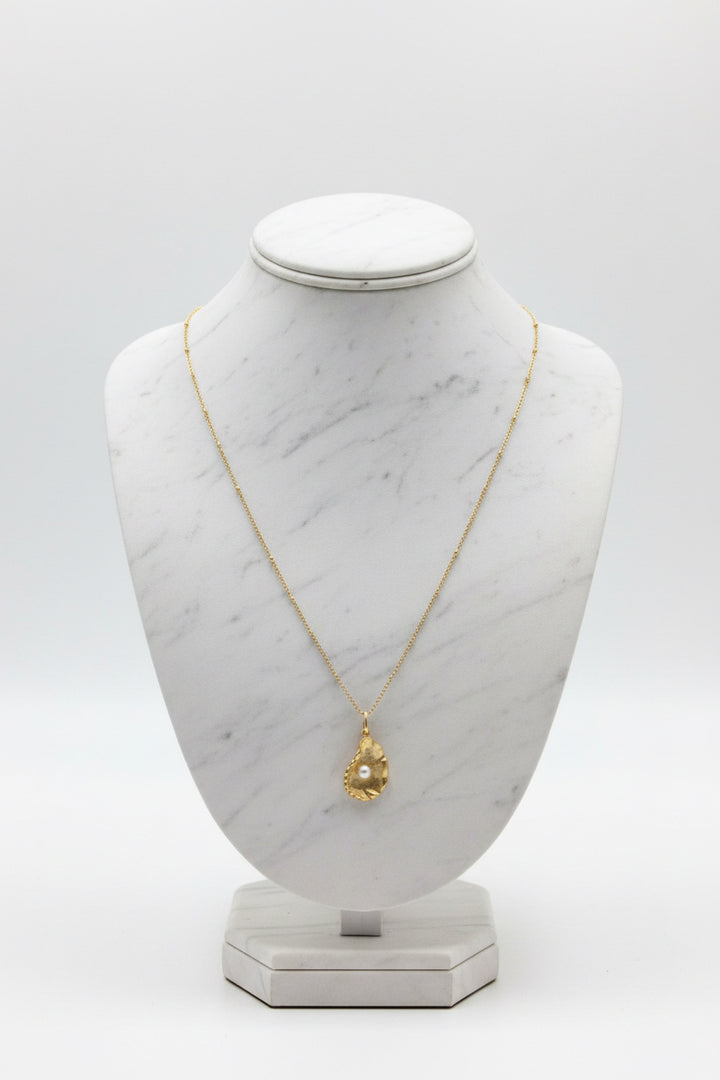 Gold Oyster with Freshwater Pearl on Bead Chain