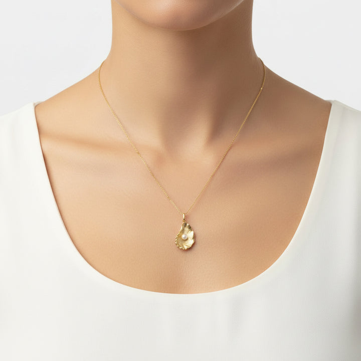 Gold Oyster with Freshwater Pearl on Bead Chain