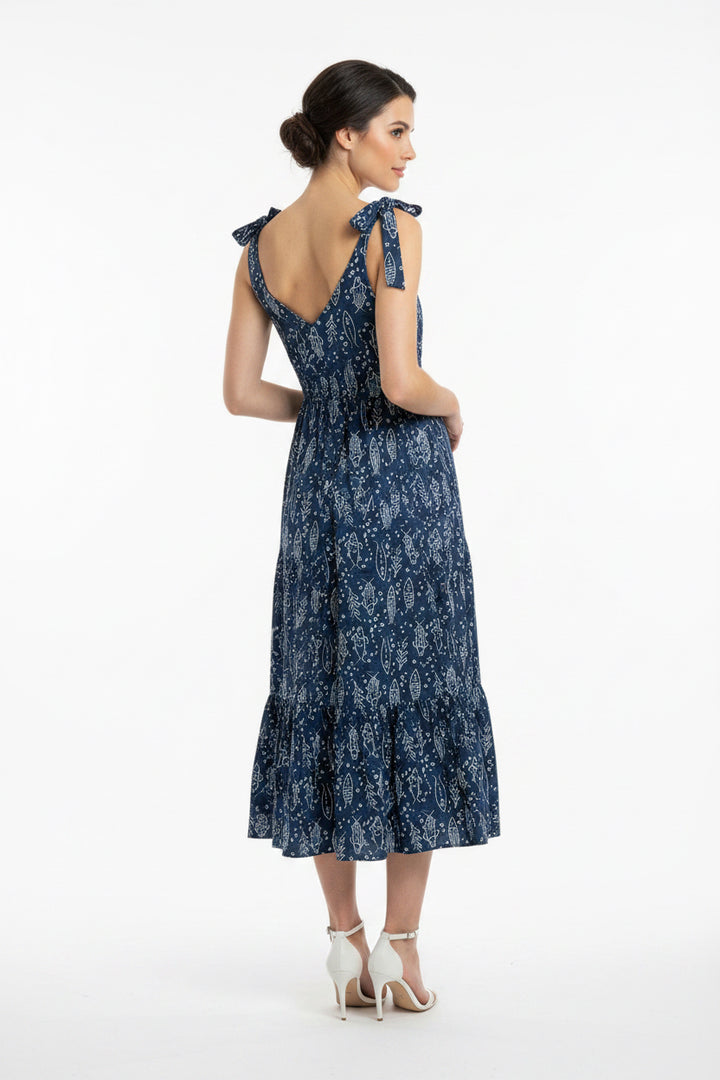 TIE STRAP FISH PRINT DRESS