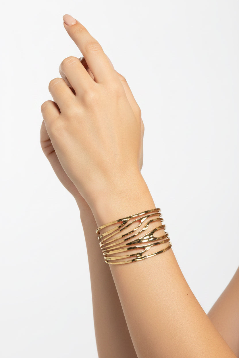 STAINLESS STEEL HAMMERED OPEN CUFF BRACELET