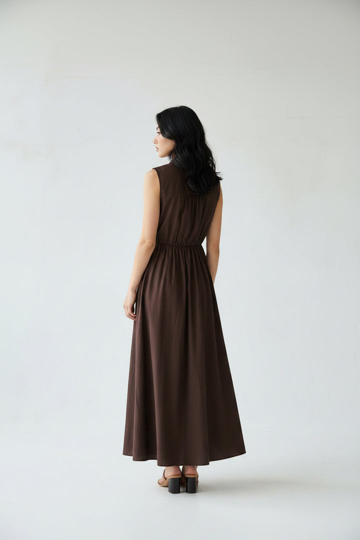 FRONT TIE COLLARED MIDI DRESS